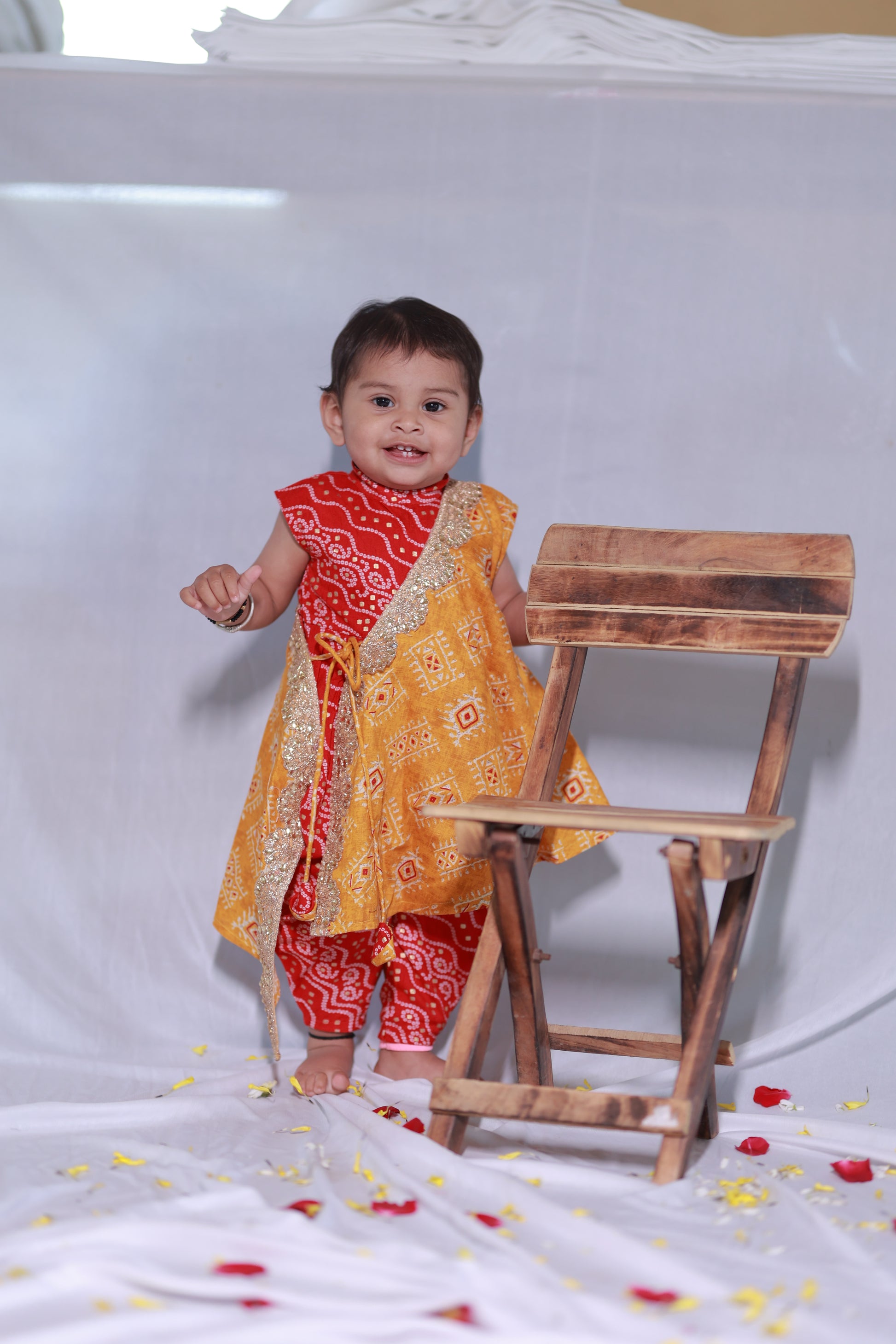 Maroon and Mustard Yellow - Angrakha Kurta Dhoti Ethnic Set - www.styletriggers.com