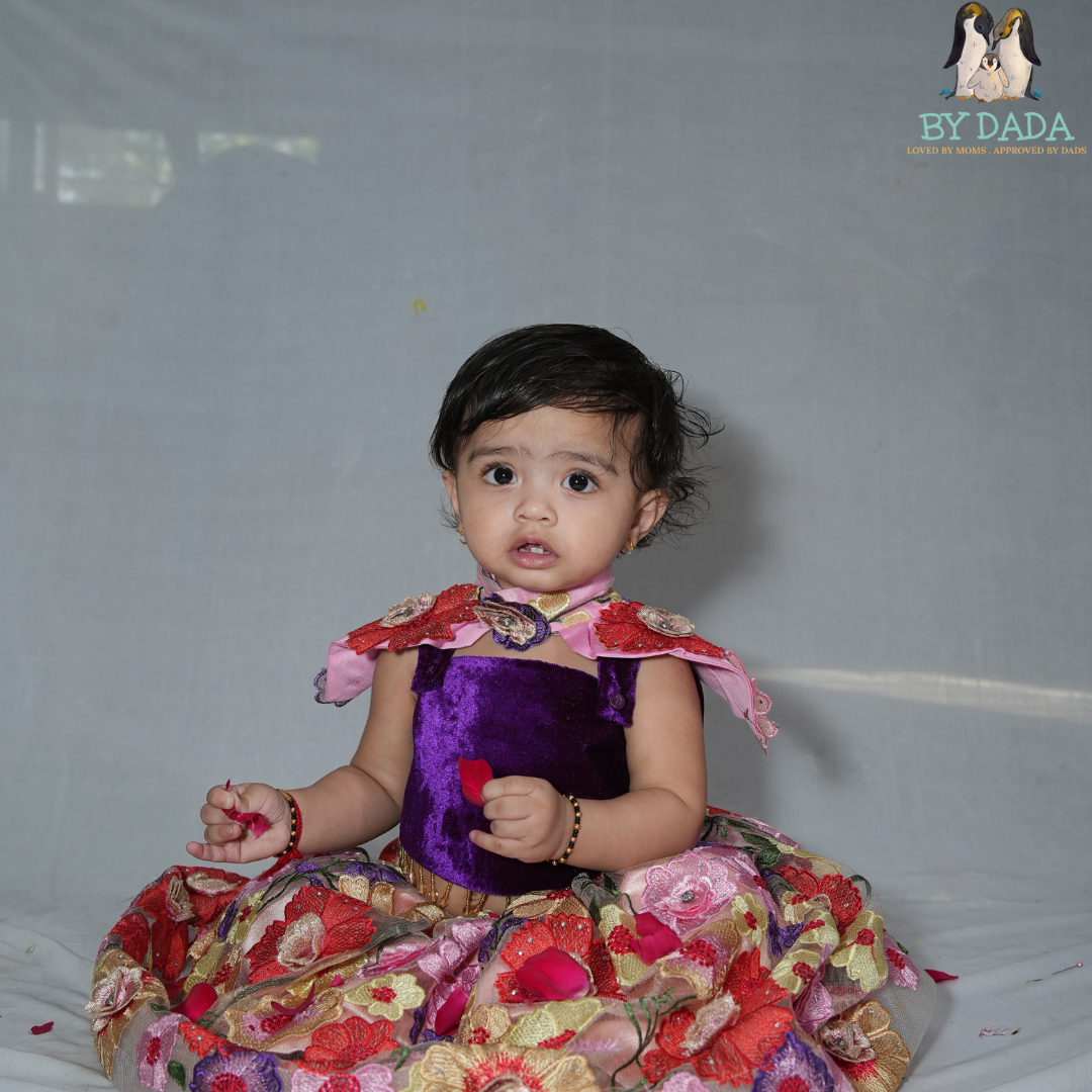 Ethnic Velvet Top and Embroidered Skirt Set with Cape for Baby Girl - www.styletriggers.com