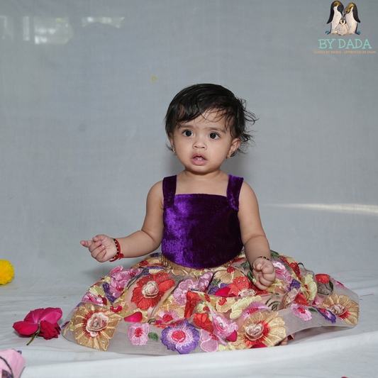 Ethnic Velvet Top and Embroidered Skirt Set with Cape for Baby Girl - www.styletriggers.com