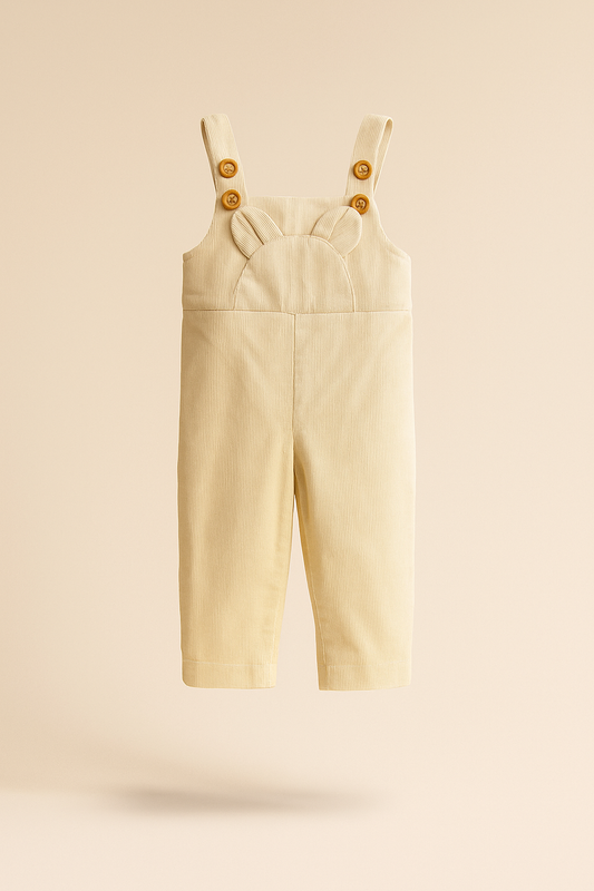 Adorable cream beige corduroy dungaree with cute bear ears - www.styletriggers.com