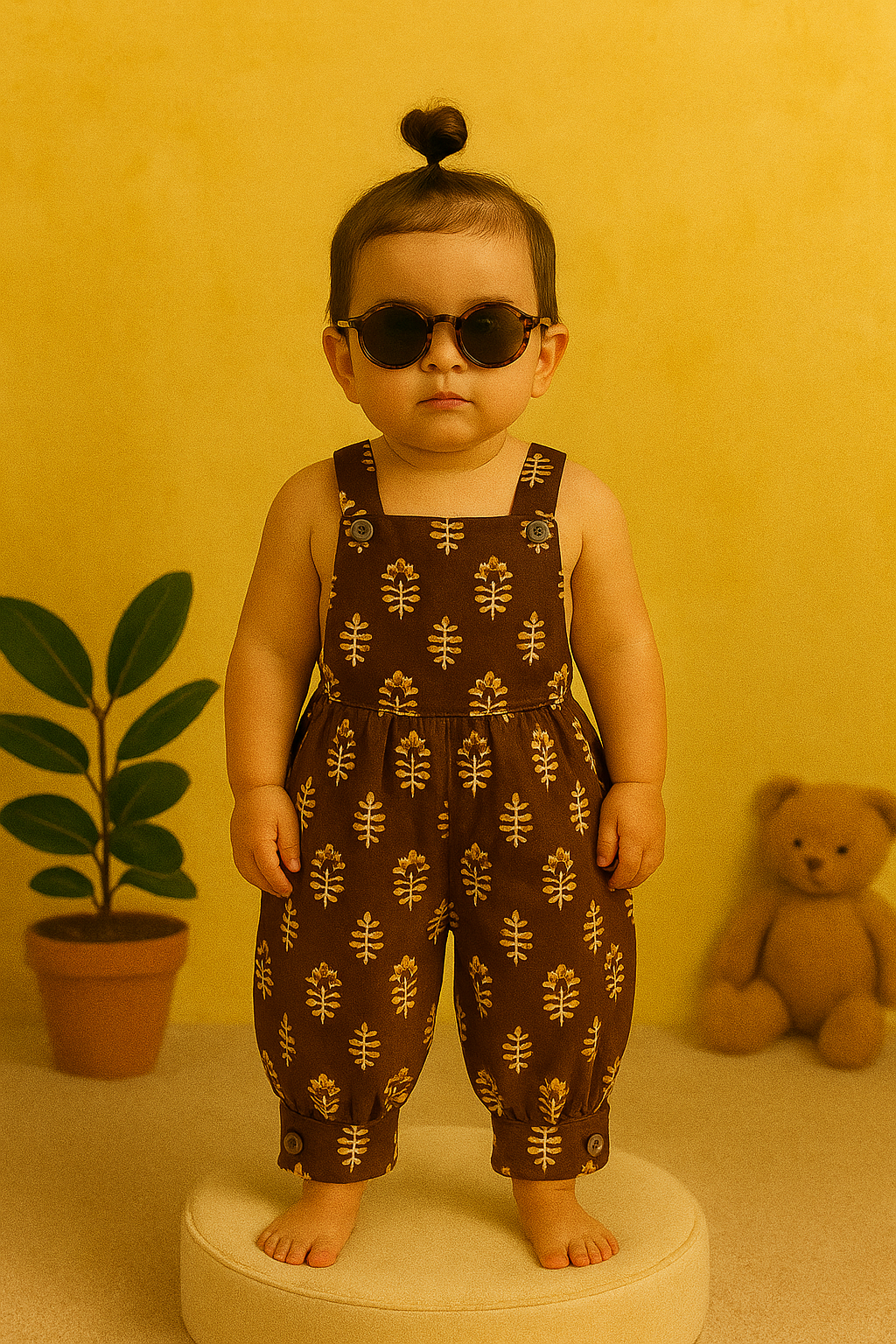Printed cotton sleeveless jumpsuit for baby girls - www.styletriggers.com