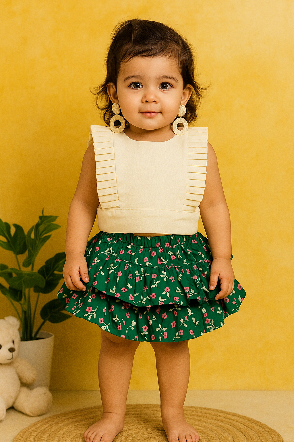 Chic ruffled skirt with pleated sleeve top set - www.styletriggers.com