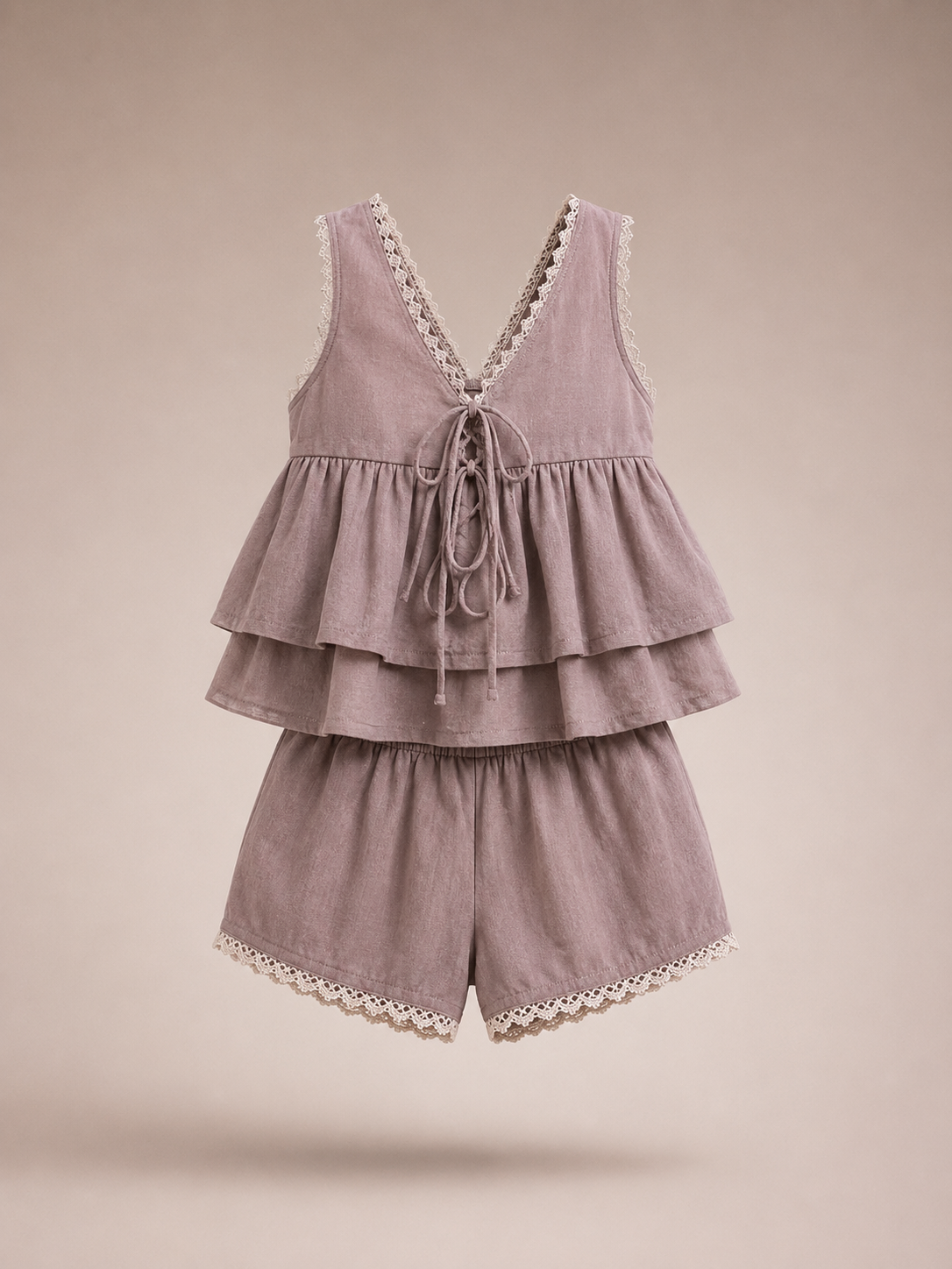 Mocha Mousse Tiered Ruffle Set β Girls Sleeveless Top & Shorts Co-ord