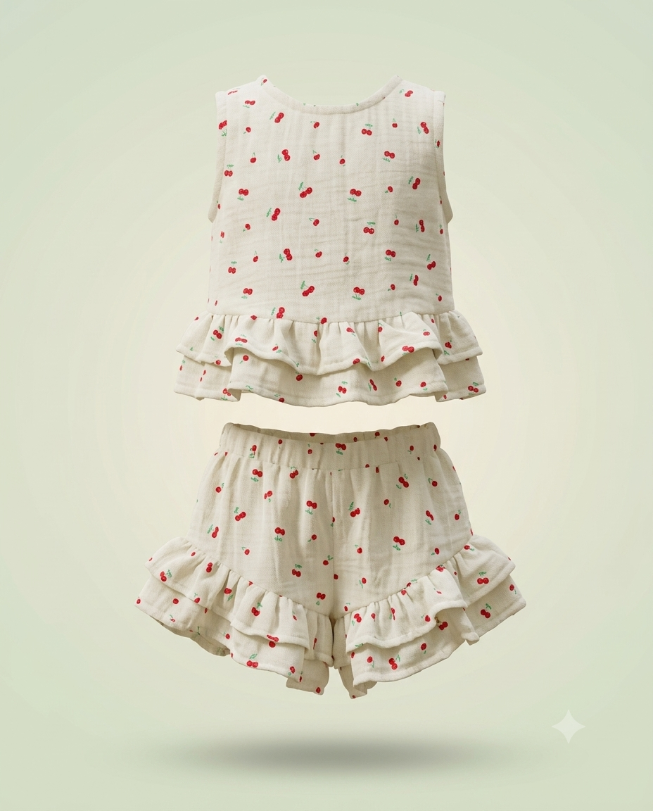 Cherry Pop Ruffle Co-ord Set β Girls Sleeveless Top & Ruffle Shorts