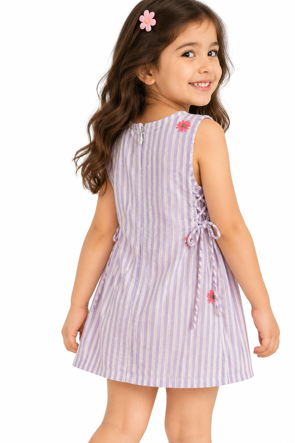 Lilac Daisy Cotton Dress for Girls | Hand-Embroidered Floral Dress