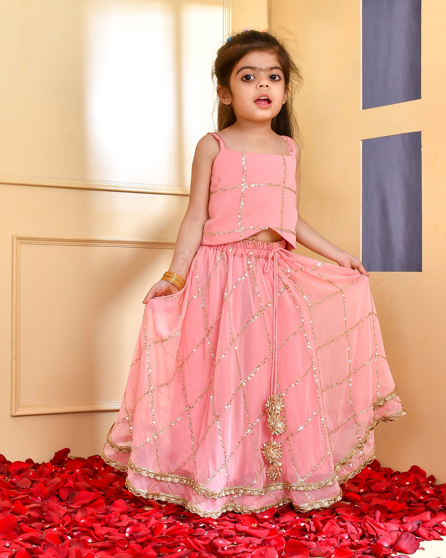 peach sequence lehenga set - www.styletriggers.com