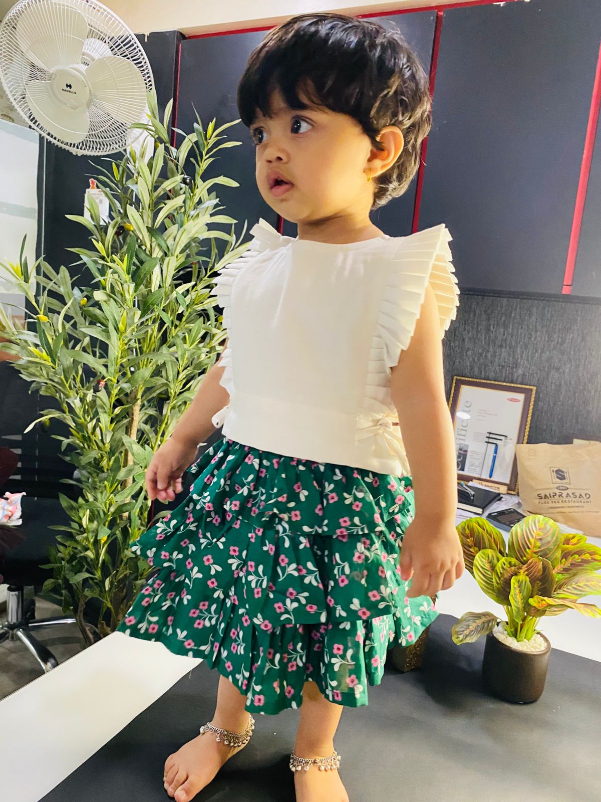 Chic ruffled skirt with pleated sleeve top set - www.styletriggers.com