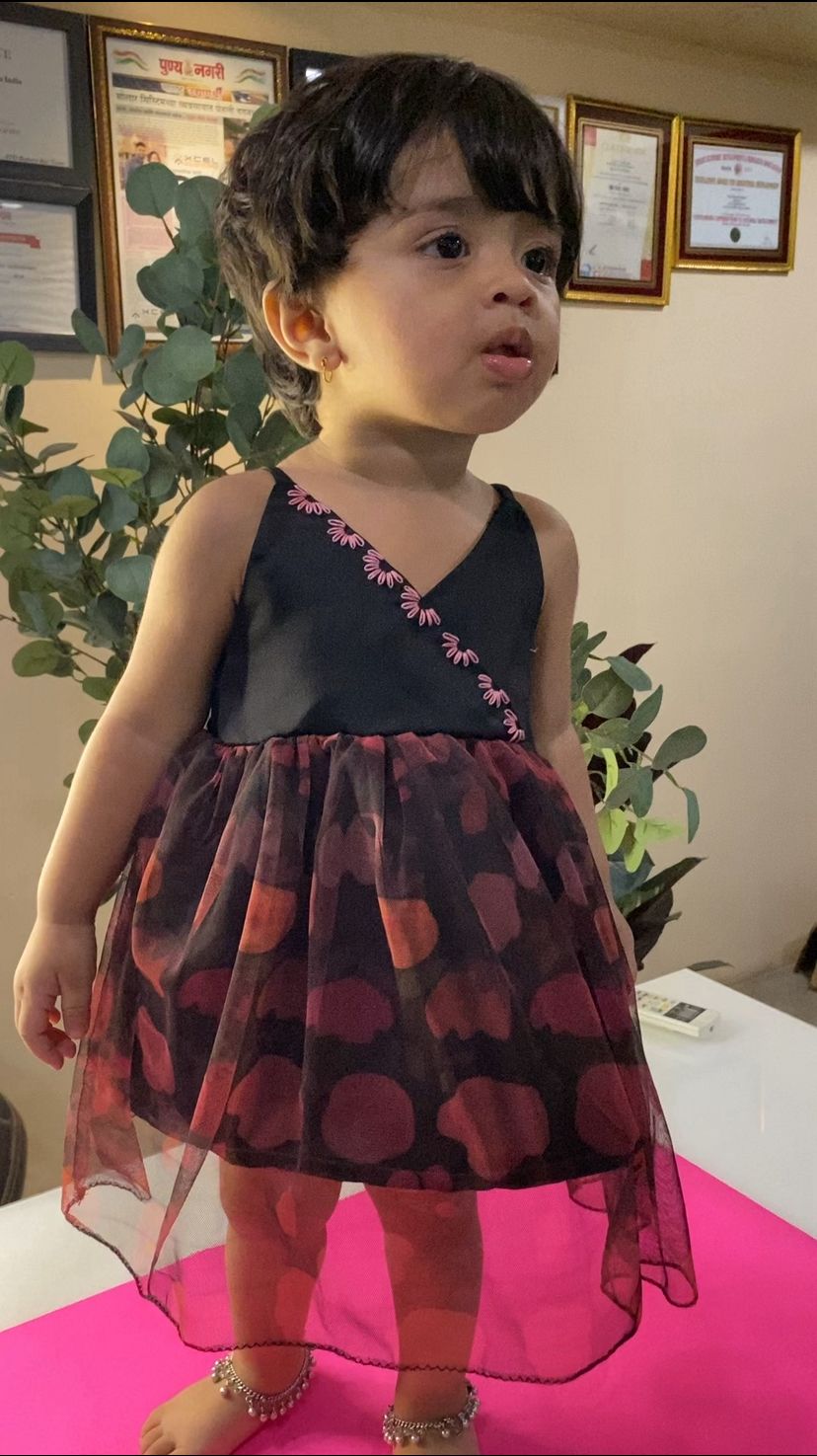 Black Satin Net Party Wear Dress – Trending Kidswear Fashion - www.styletriggers.com