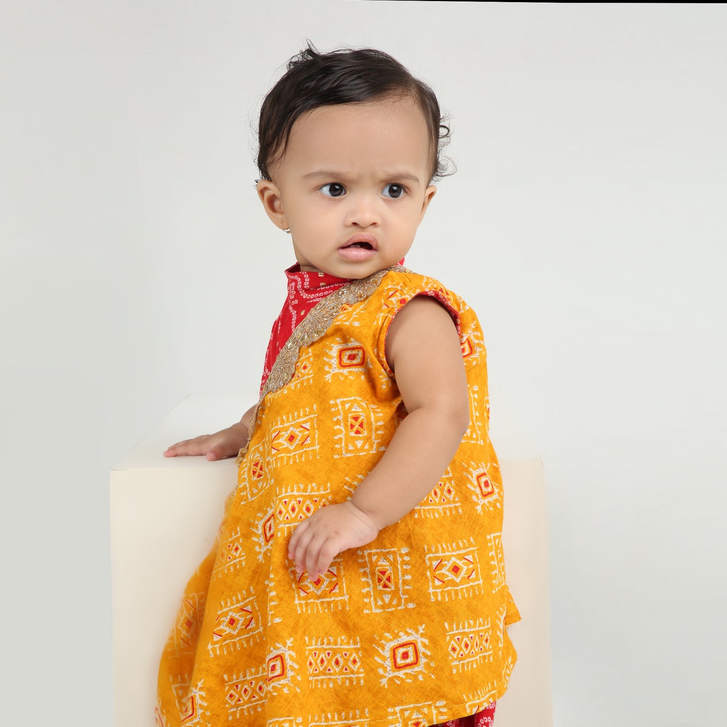 Maroon and Mustard Yellow - Angrakha Kurta Dhoti Ethnic Set