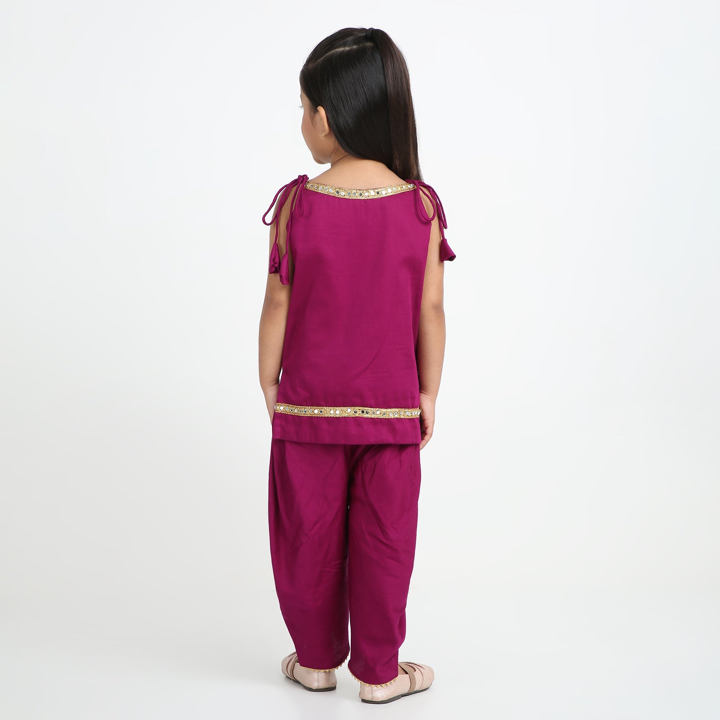 Kids Magenta Satin Kurta Dhoti – 2-Piece Festive Set
