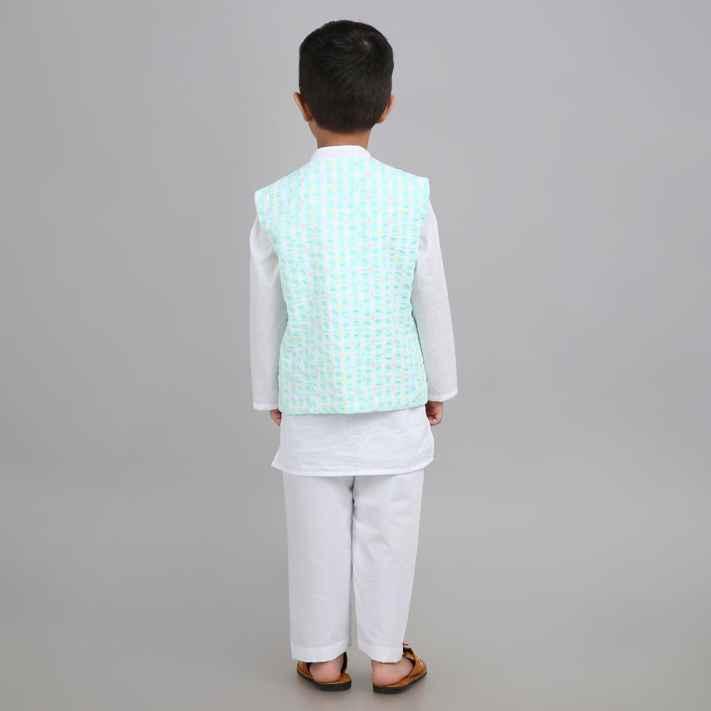 White Boys Kurta Pajama with Nehru Jacket – 3-Piece Set