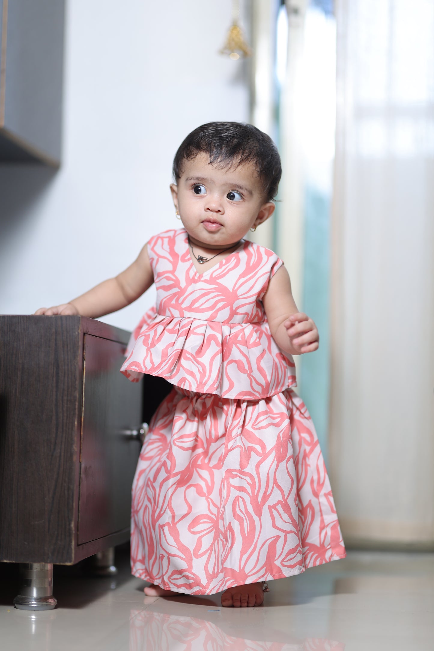 White and Orange Printed Skirt and Top Set - Giza Cotton for Kids