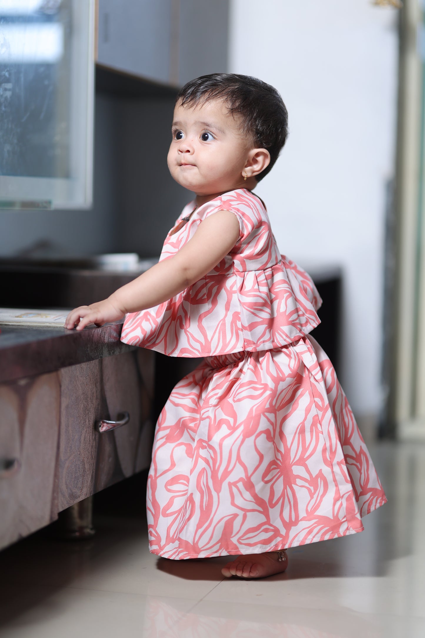 White and Orange Printed Skirt and Top Set - Giza Cotton for Kids