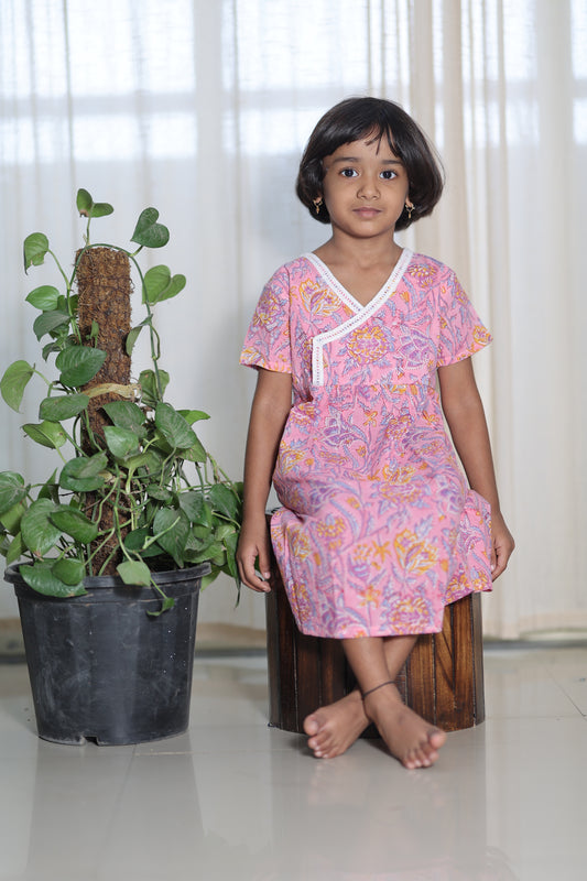 Charming Pink Block Print Frock for Baby Girls - www.styletriggers.com