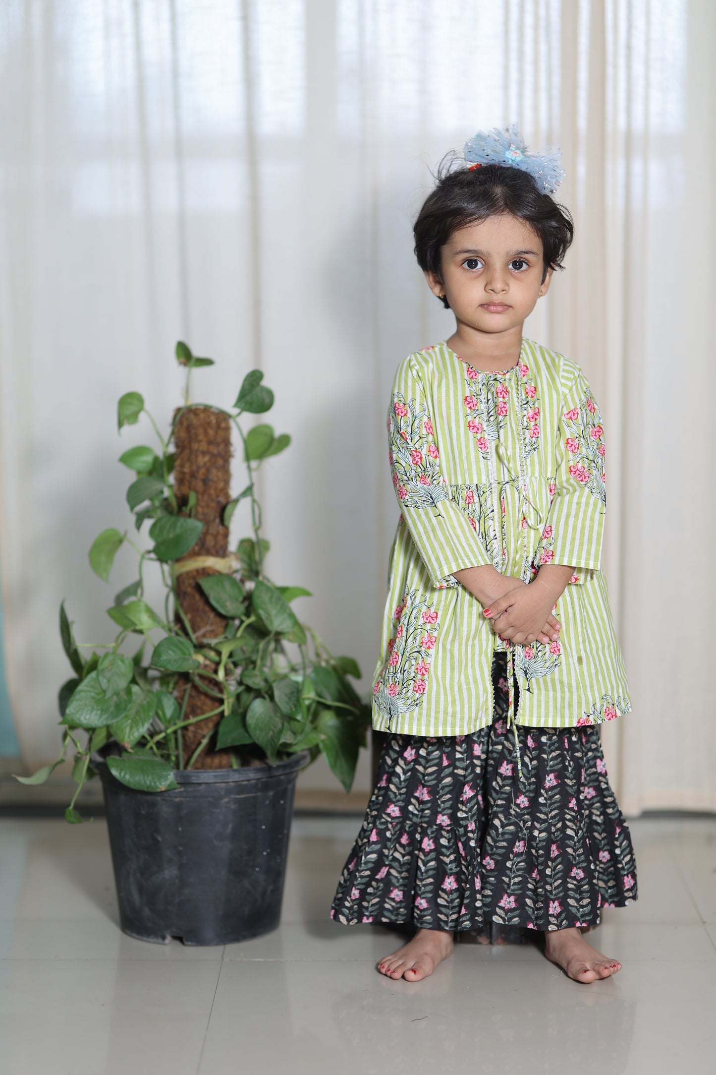 Elegant Green and Black Traditional Dress for Baby Girls