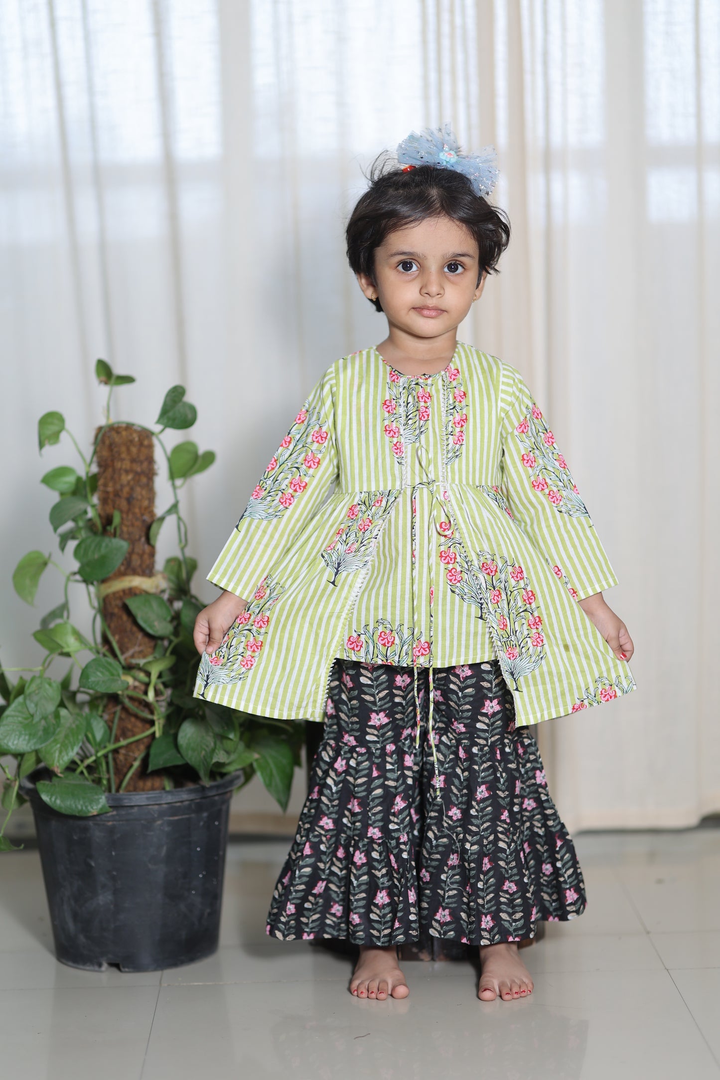 Elegant Green and Black Traditional Dress for Baby Girls