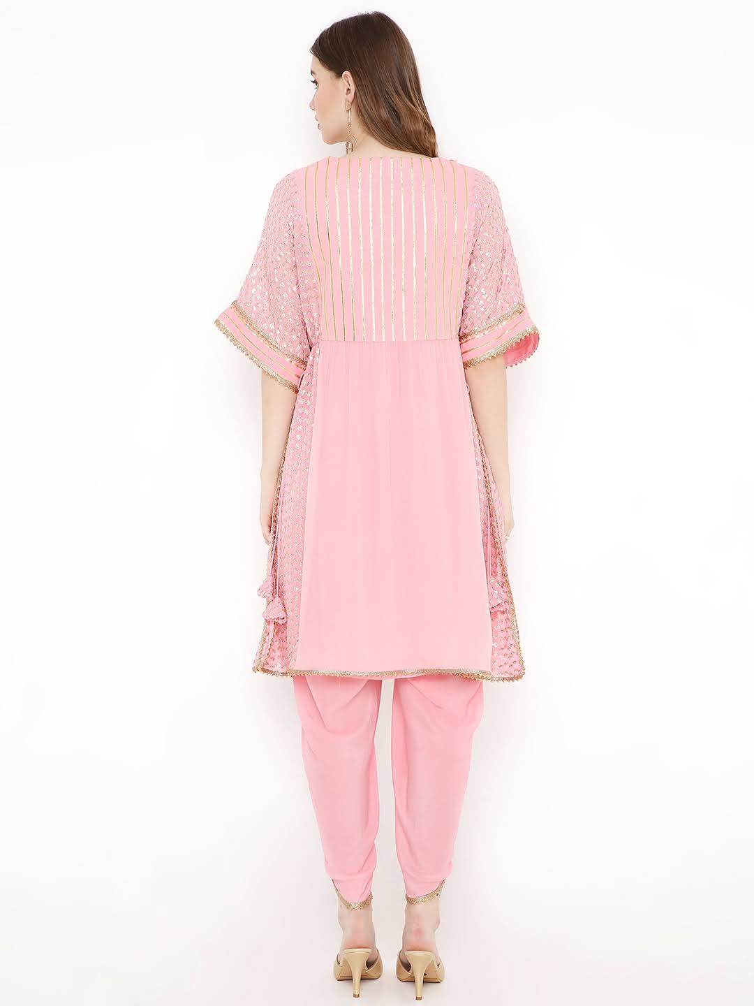 op-Kaftan with an embroidered panel with gota yoke details. - www.styletriggers.com