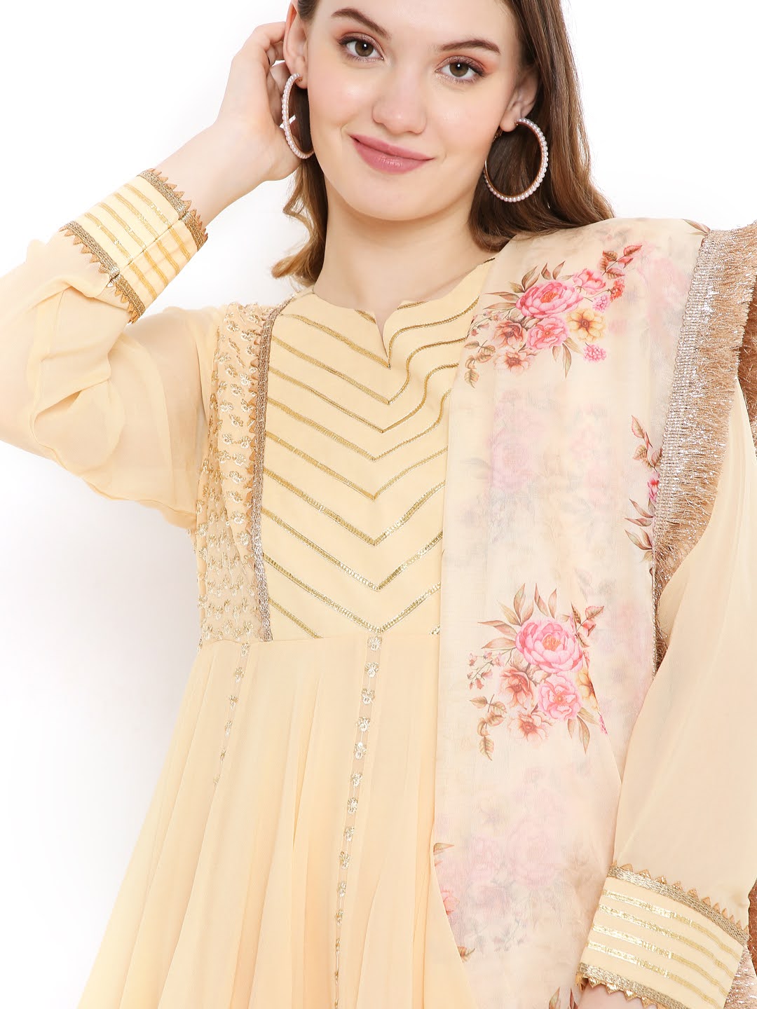 Top-Gota yoke details and embroidered panel on the kurta - www.styletriggers.com