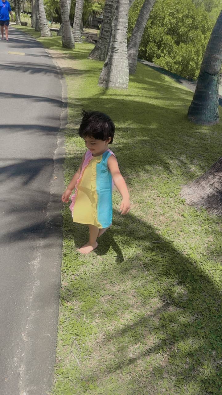 Pink Yellow & Blue Cotton Summer Frock for Girls