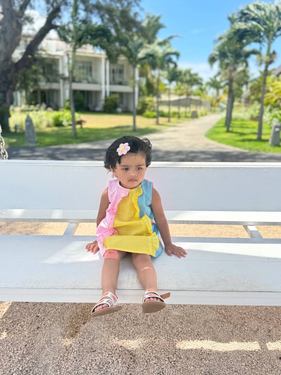 Pink Yellow & Blue Cotton Summer Frock for Girls