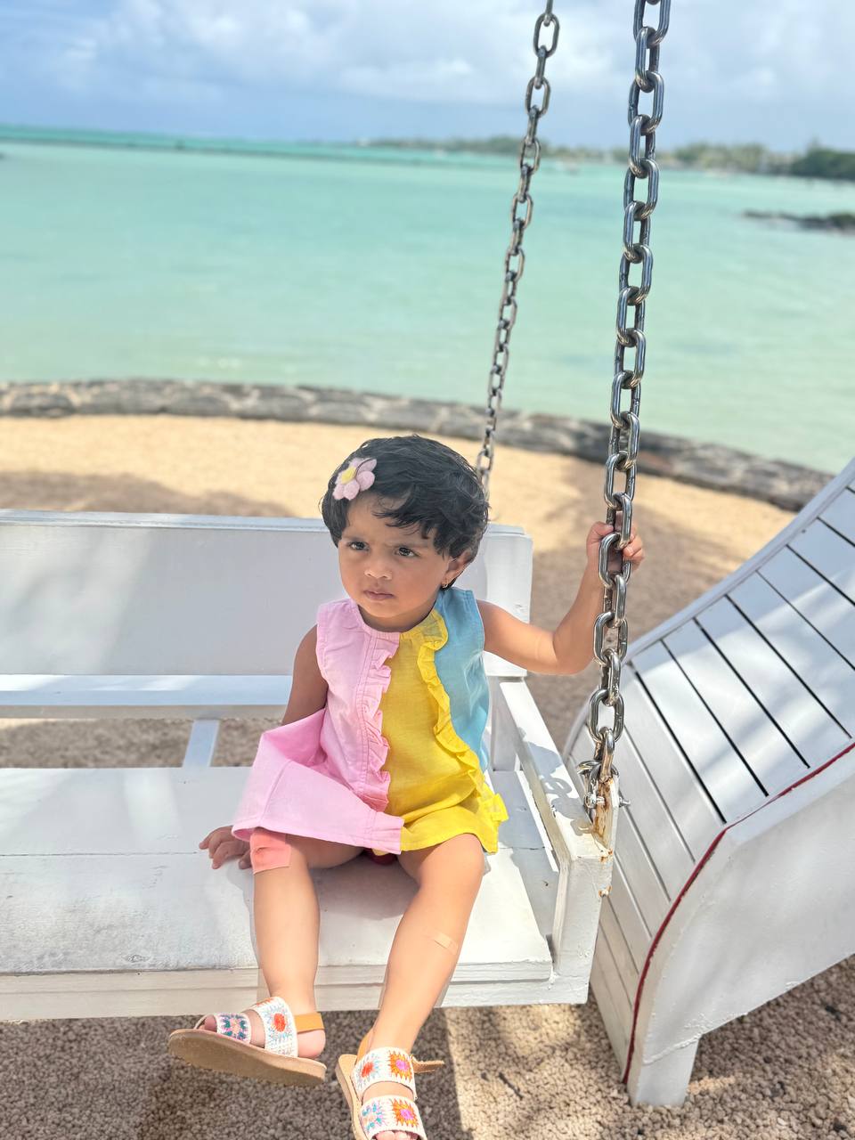 Pink Yellow & Blue Cotton Summer Frock for Girls