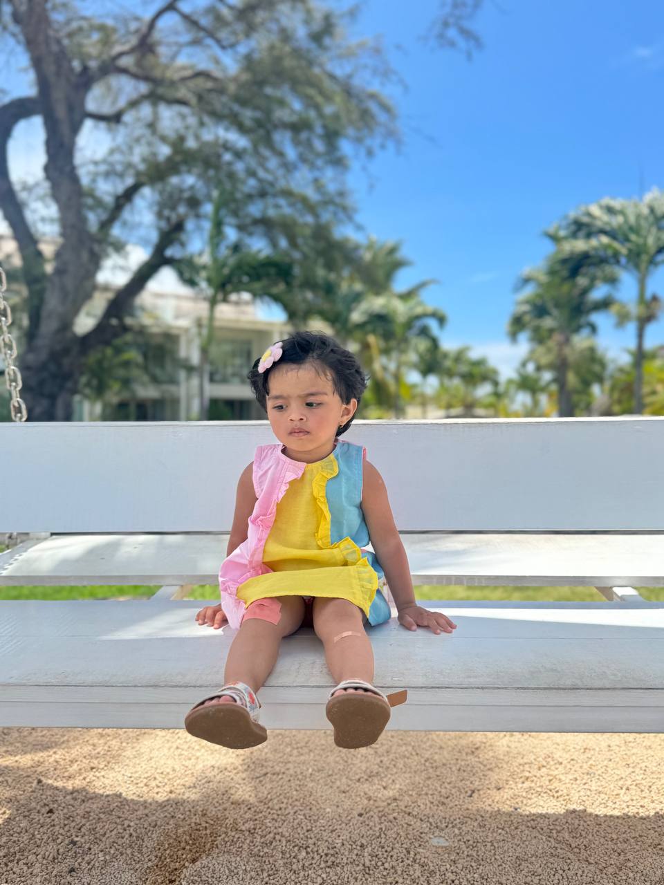 Pink Yellow & Blue Cotton Summer Frock for Girls