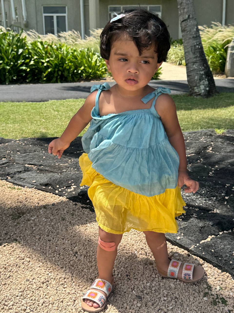 Blue & Yellow Cotton Summer Frock for Girls - www.styletriggers.com