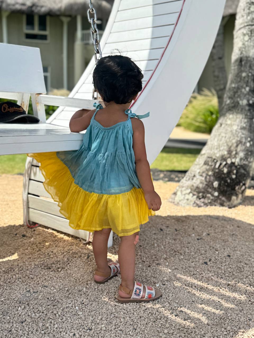 Blue & Yellow Cotton Summer Frock for Girls - www.styletriggers.com