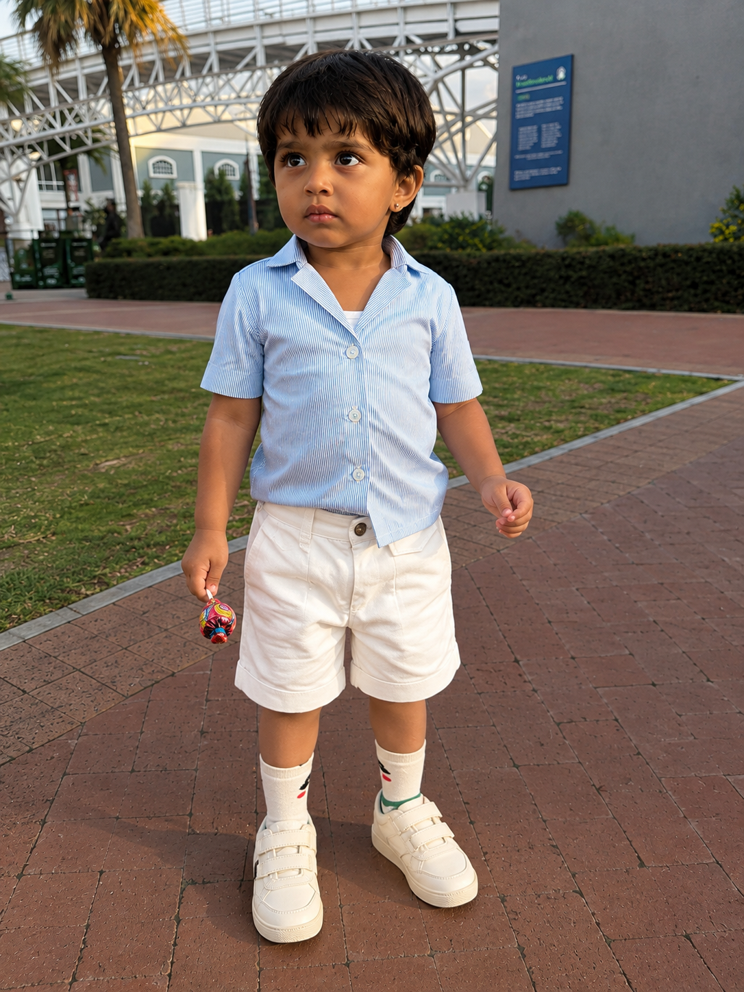Sky Stripe Shirt & Chino Shorts Set
