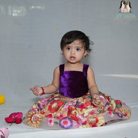 Ethnic Velvet Top and Embroidered Skirt Set with Cape for Baby Girl