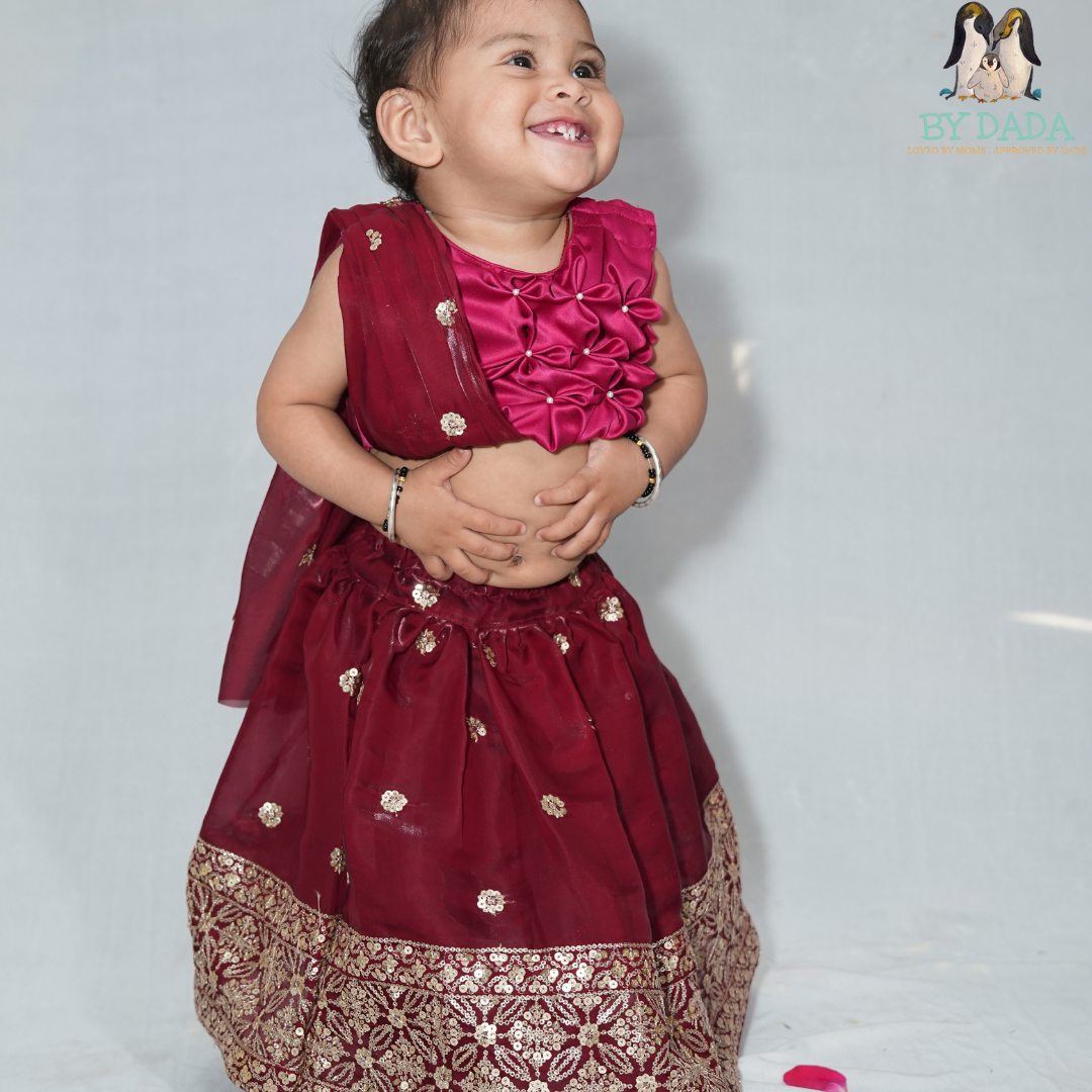 Maroon Ethnic Crop Top and Skirt Set for Women – Perfect Festive Wear