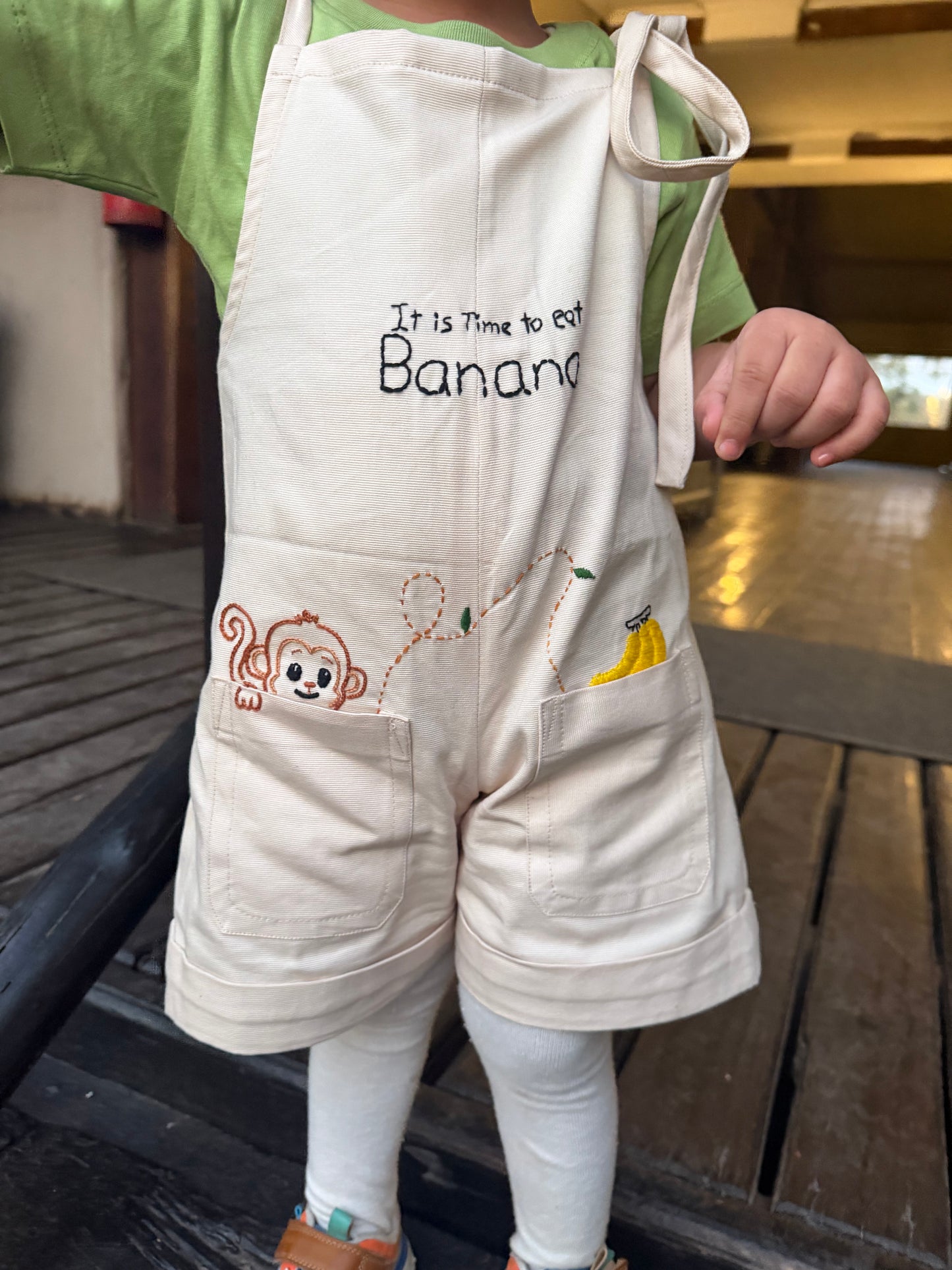 Banana Monkey Tie-Strap Dungaree Set — Baby Boys 2-Piece Romper & Tee