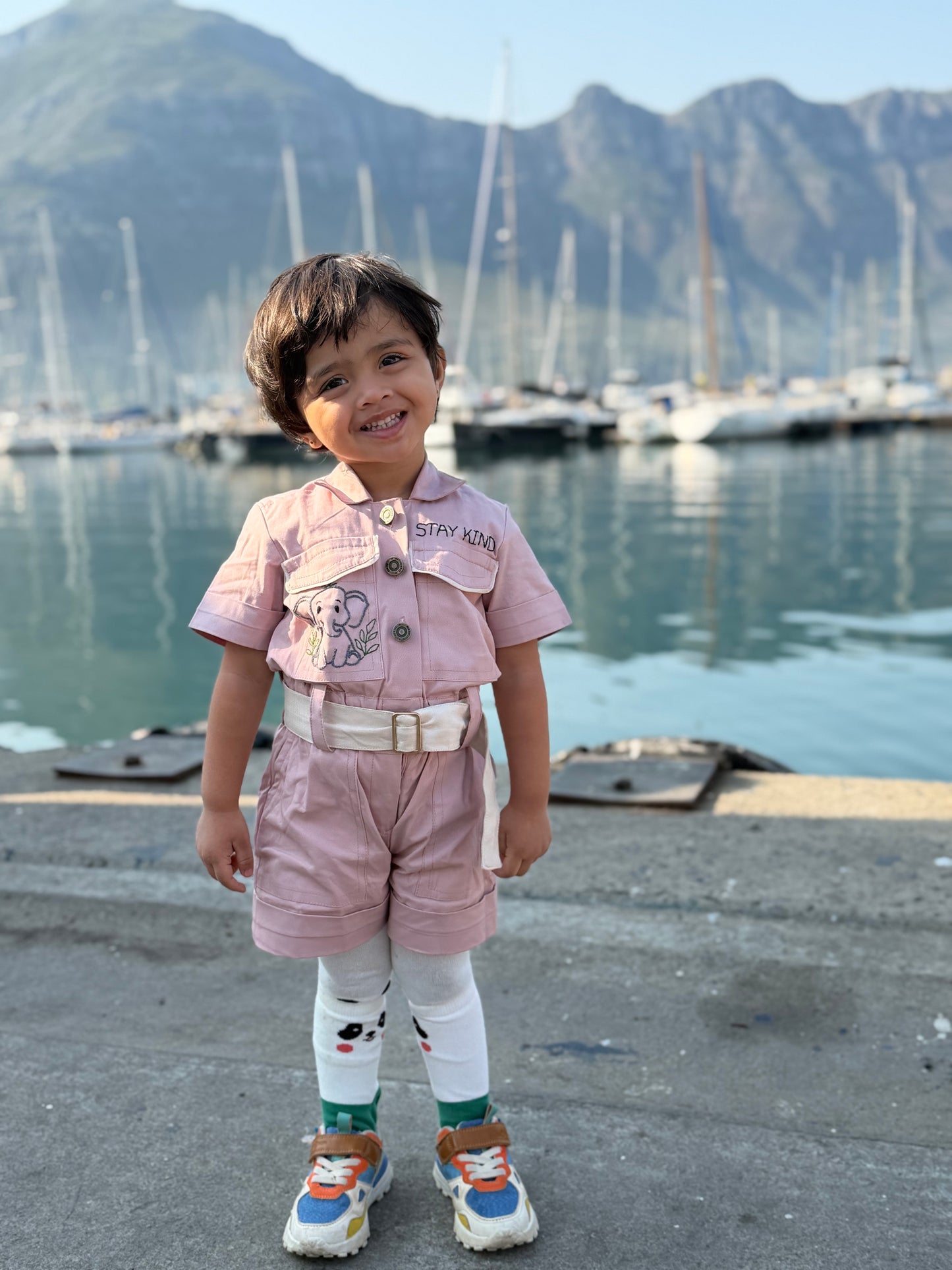 Stay Kind Elephant Belted Romper