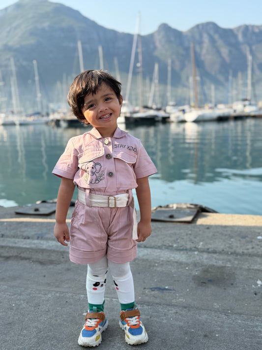Stay Kind Elephant Belted Romper