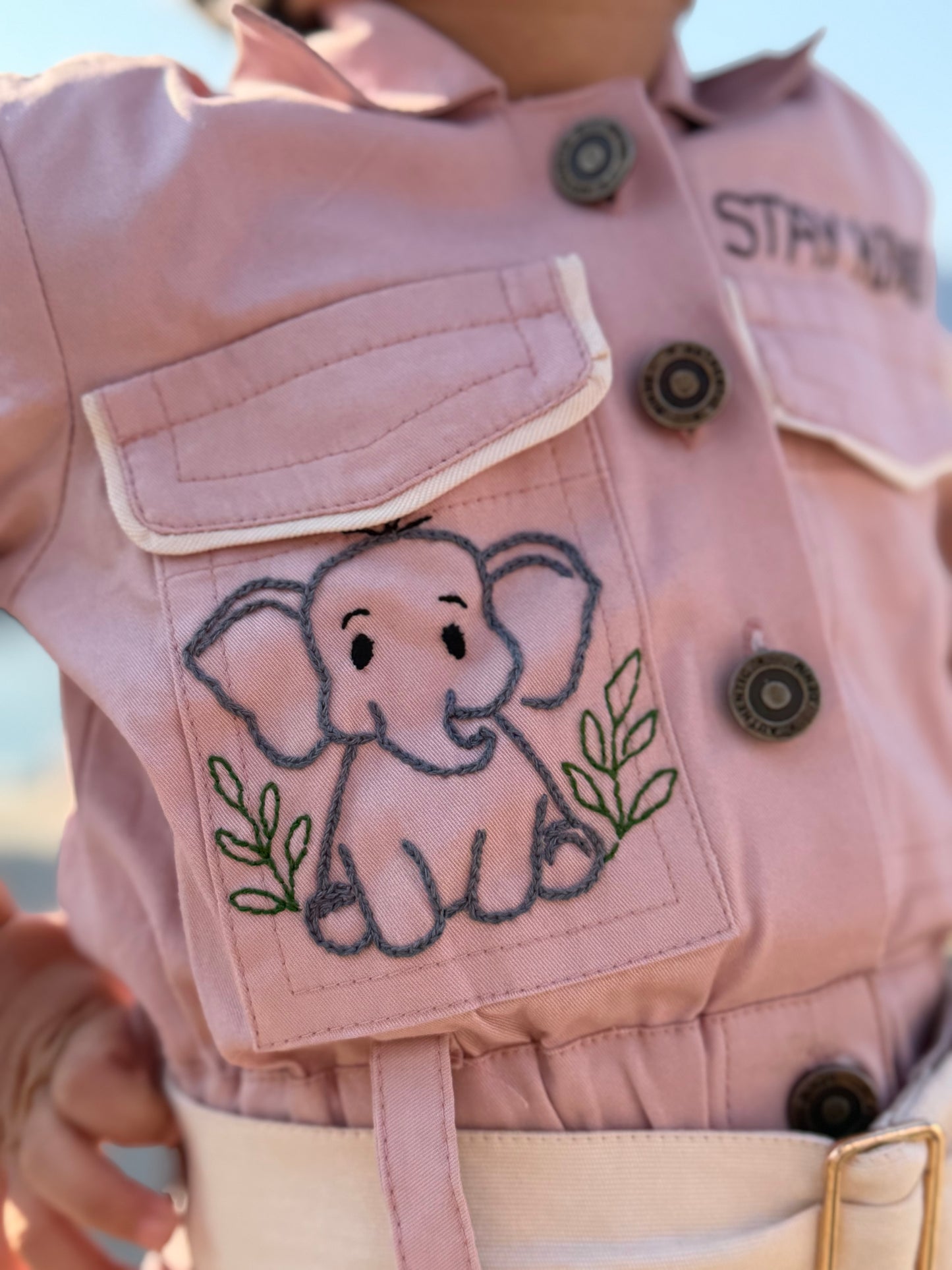 Stay Kind Elephant Belted Romper