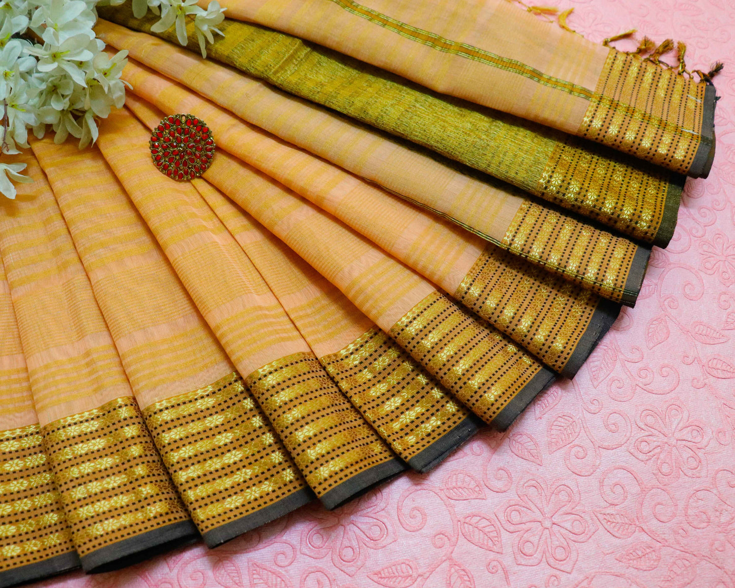 HALF TISSUE MAHESHWARI SAREE - www.styletriggers.com