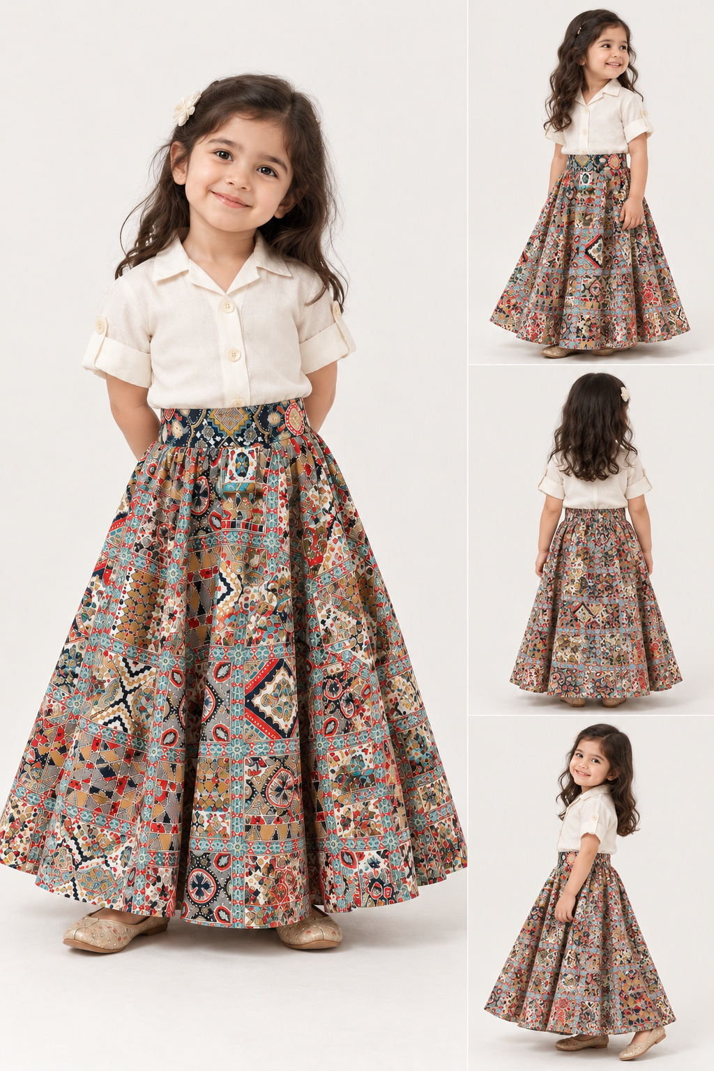 Tara Navratri Set for Girls | Cotton-Linen Shirt & Printed Skirt