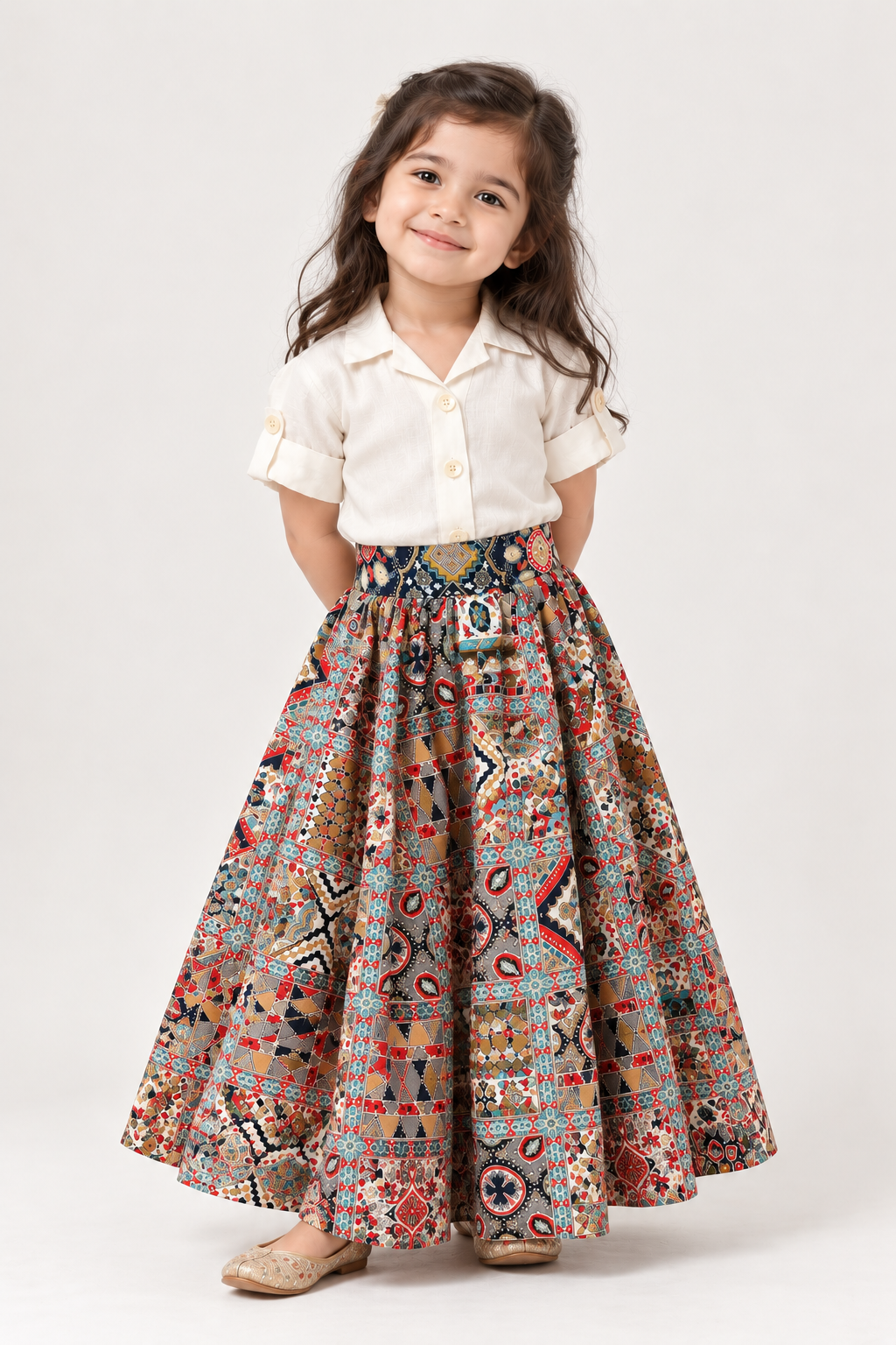 Tara Navratri Set for Girls | Cotton-Linen Shirt & Printed Skirt