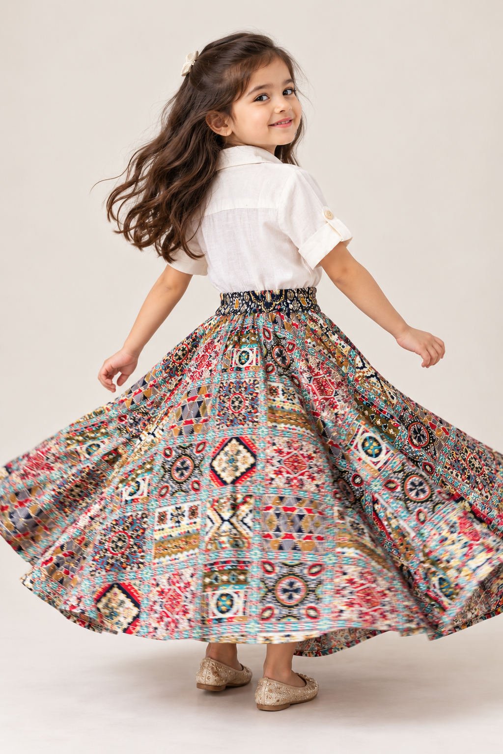 Tara Navratri Set for Girls | Cotton-Linen Shirt & Printed Skirt