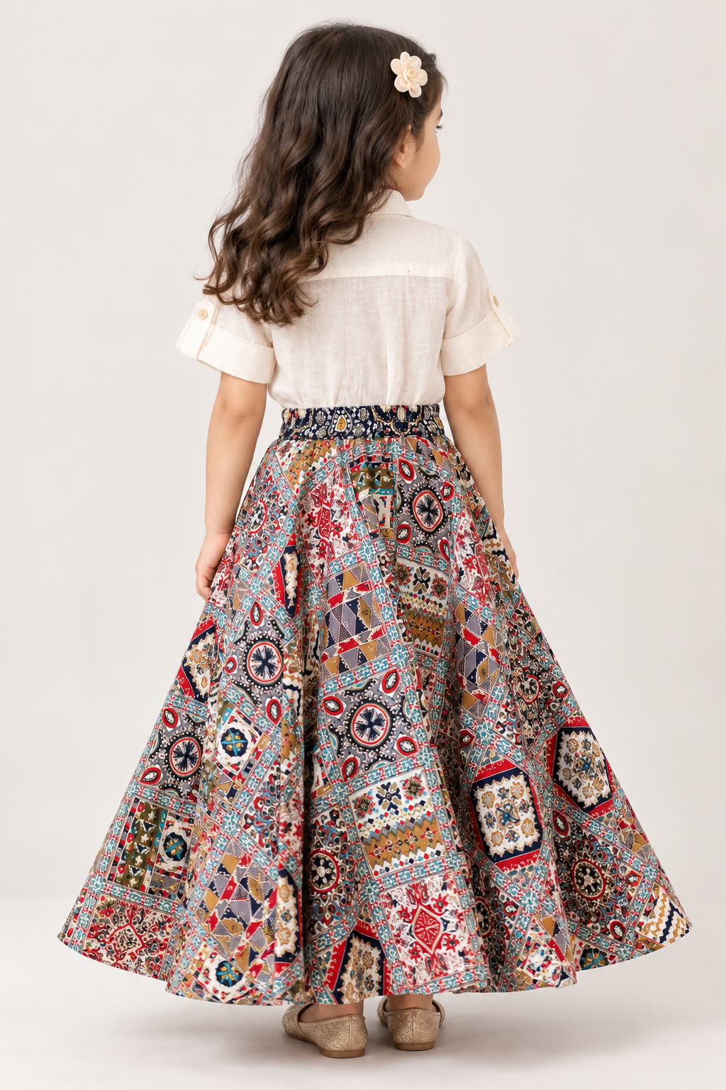 Tara Navratri Set for Girls | Cotton-Linen Shirt & Printed Skirt