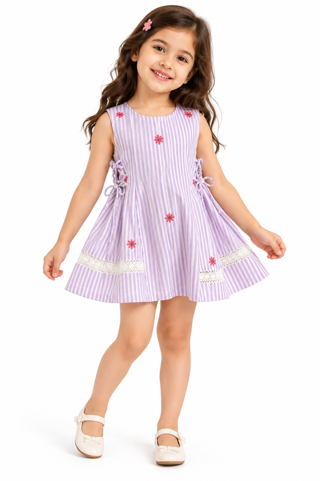 Lilac Daisy Cotton Dress for Girls | Hand-Embroidered Floral Dress