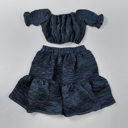 blue pleated crop top and skirt - www.styletriggers.com
