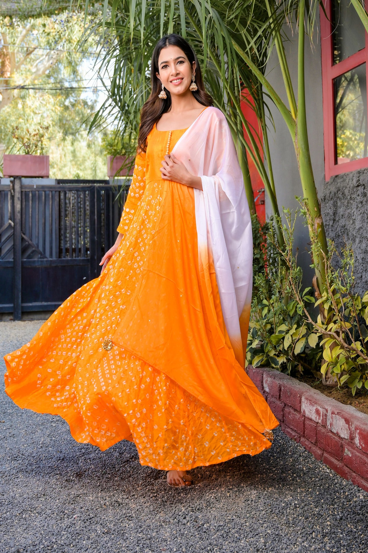 Yellow bandhani anarkali set - www.styletriggers.com