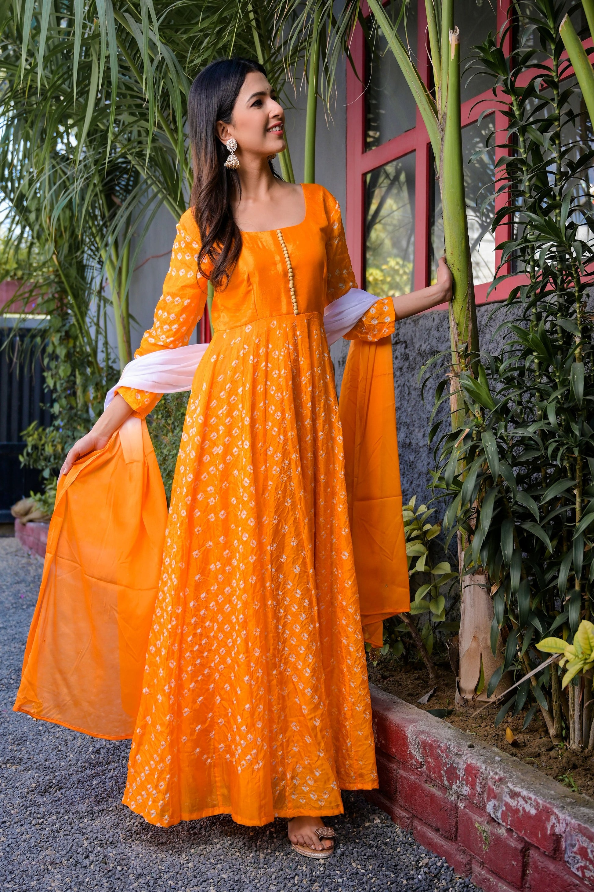 Yellow bandhani anarkali set - www.styletriggers.com