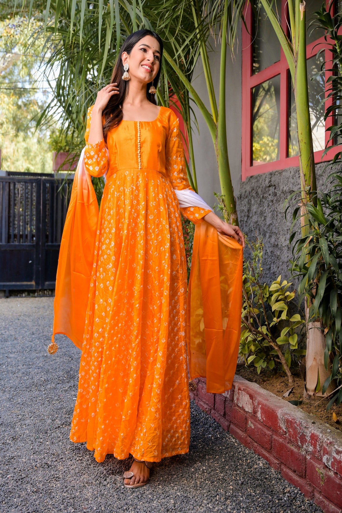 Yellow bandhani anarkali set - www.styletriggers.com