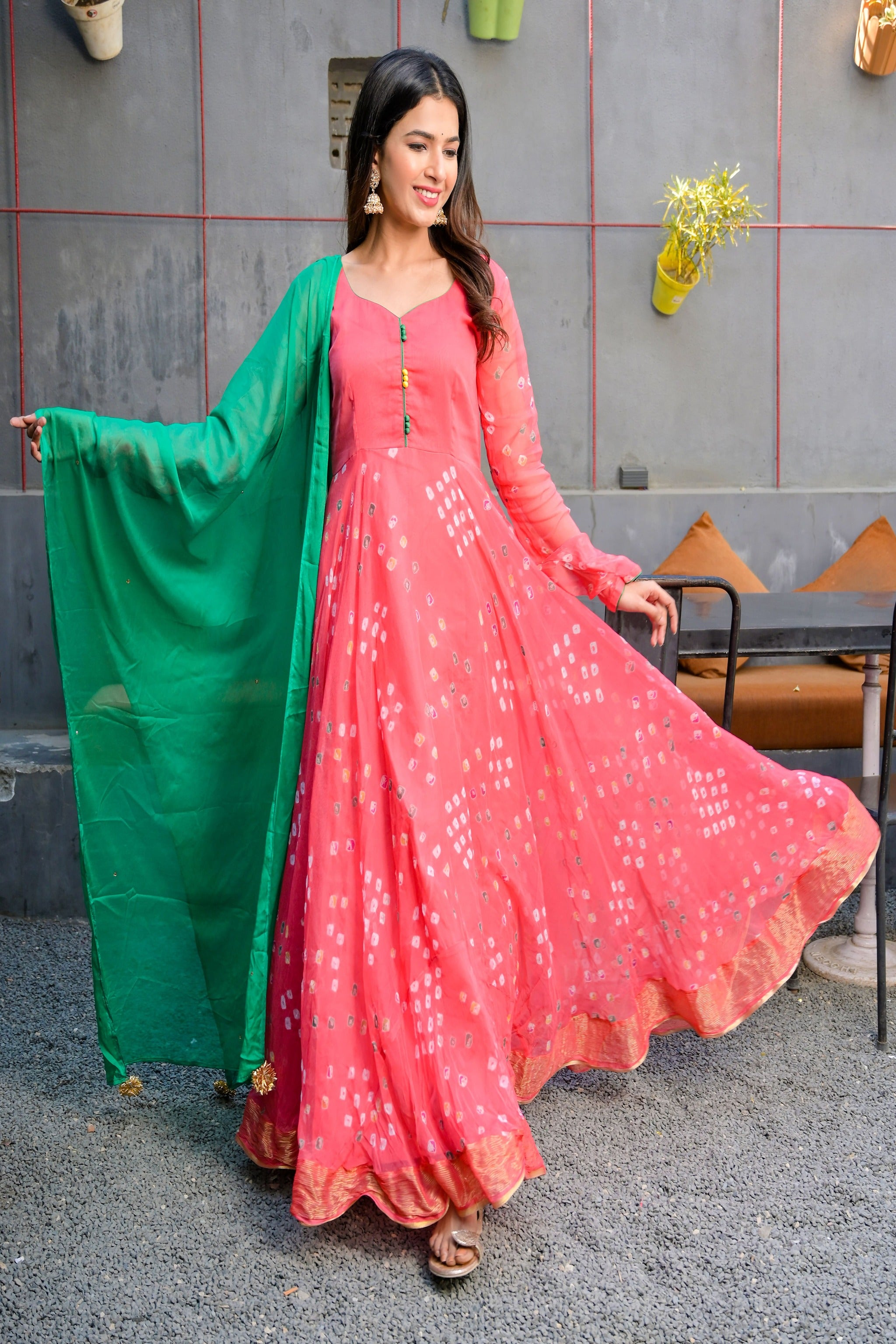 Buy Pink Georgette Round Bandhani Print Anarkali Pant Set For Women by  Gulabo Jaipur Online at Aza Fashions.