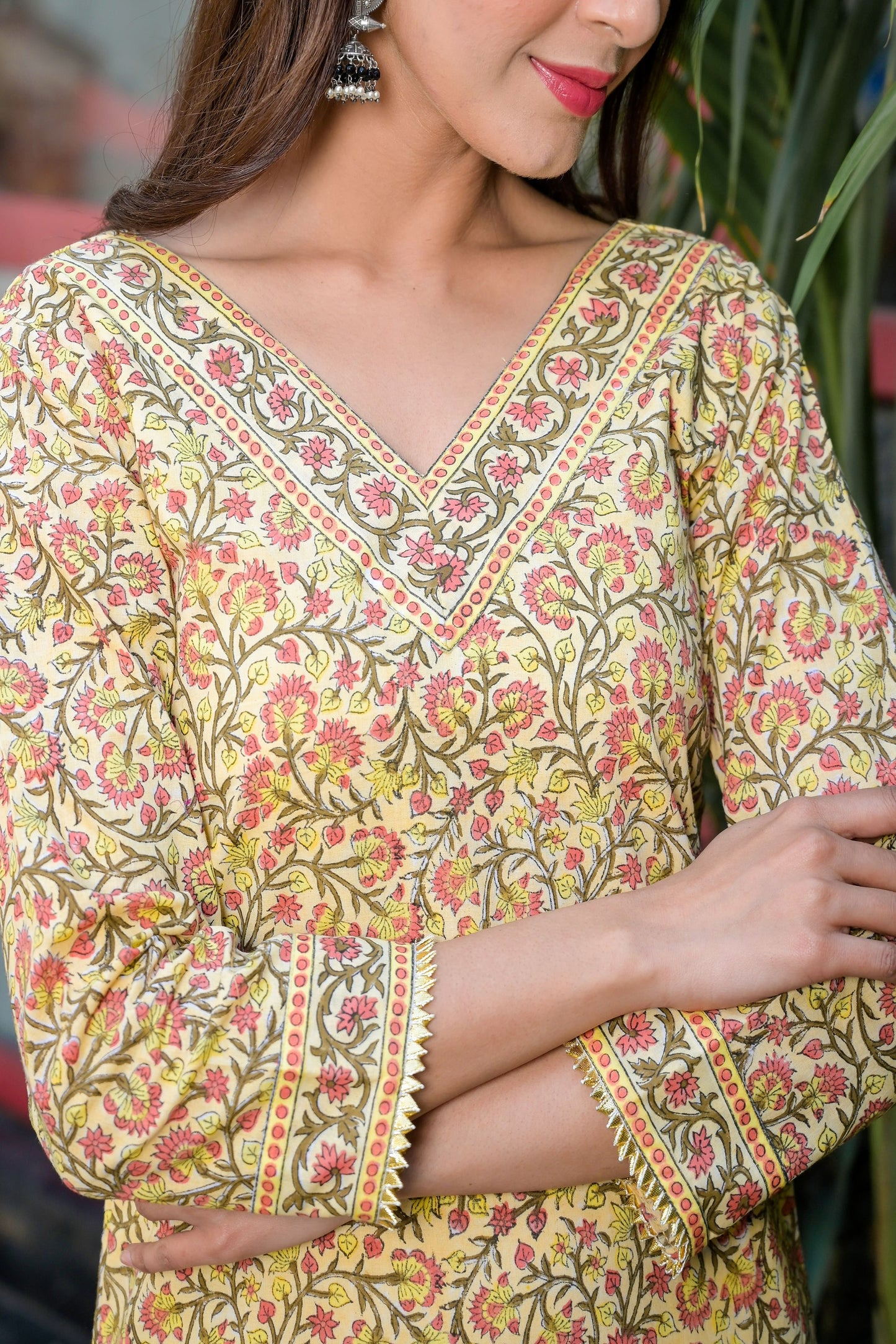 Yellow Block Print Chanderi Suit Set - www.styletriggers.com