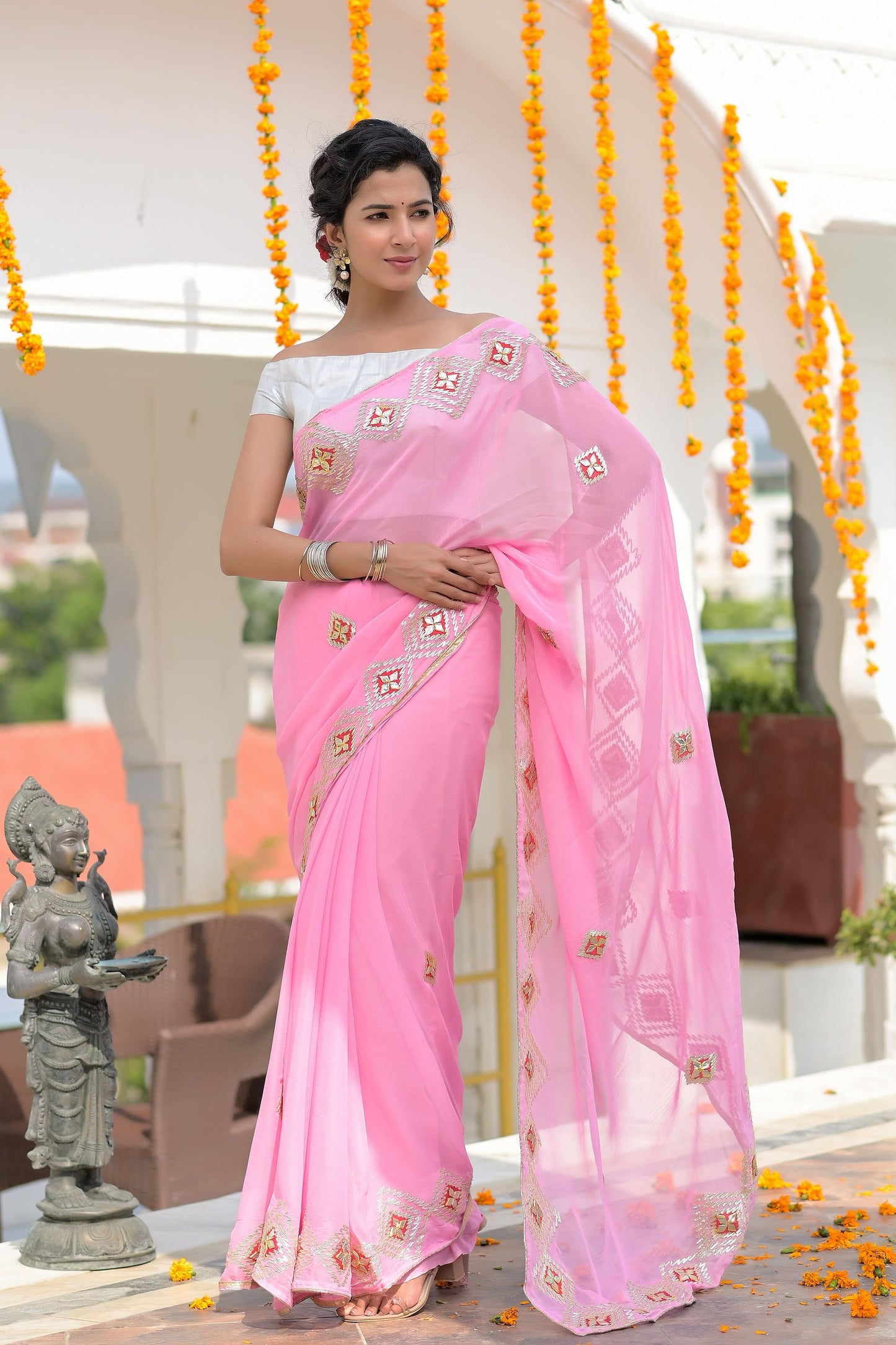 pink gota pati saree - www.styletriggers.com