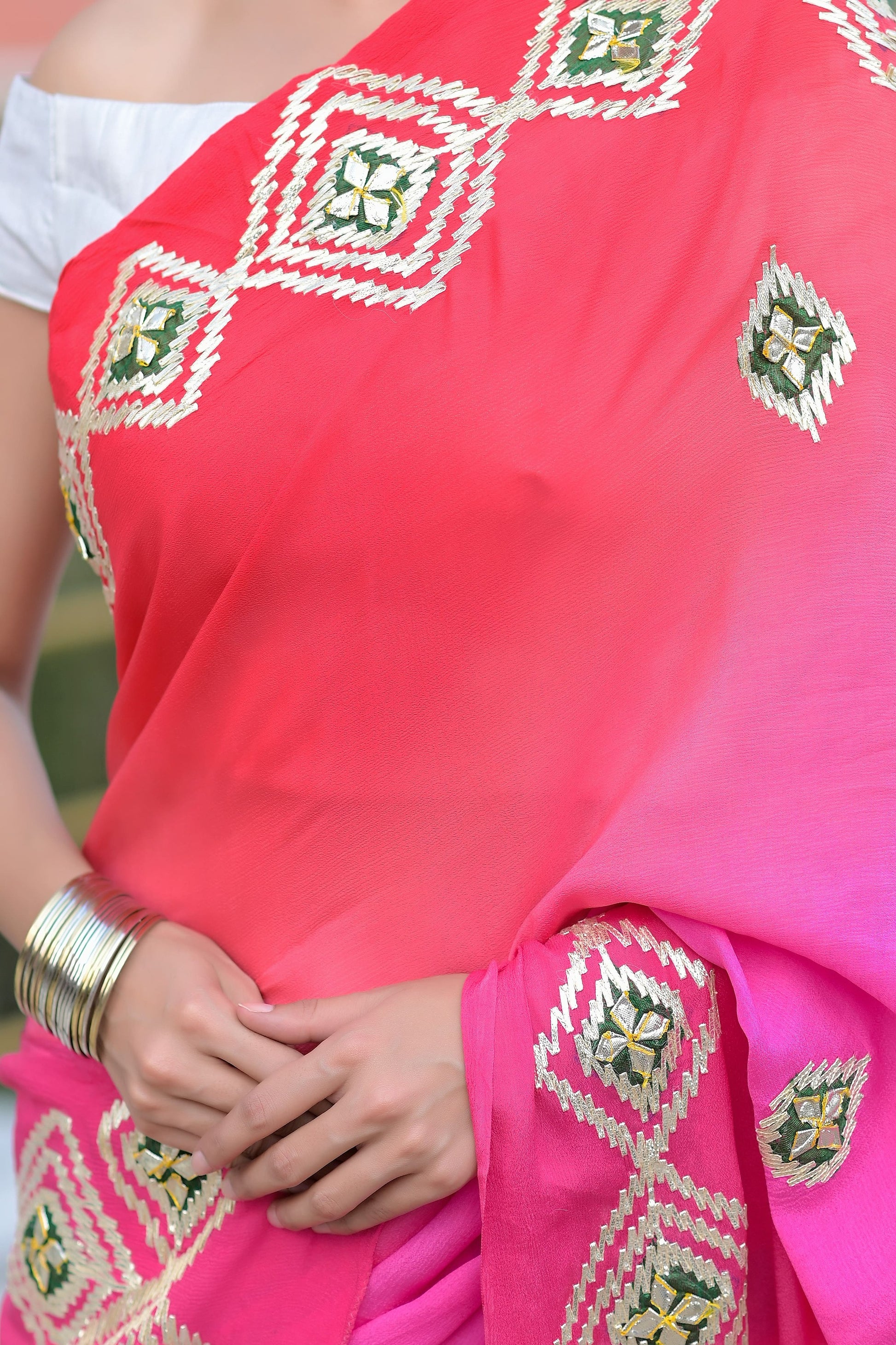 Magenta & pink gota pati saree set - www.styletriggers.com