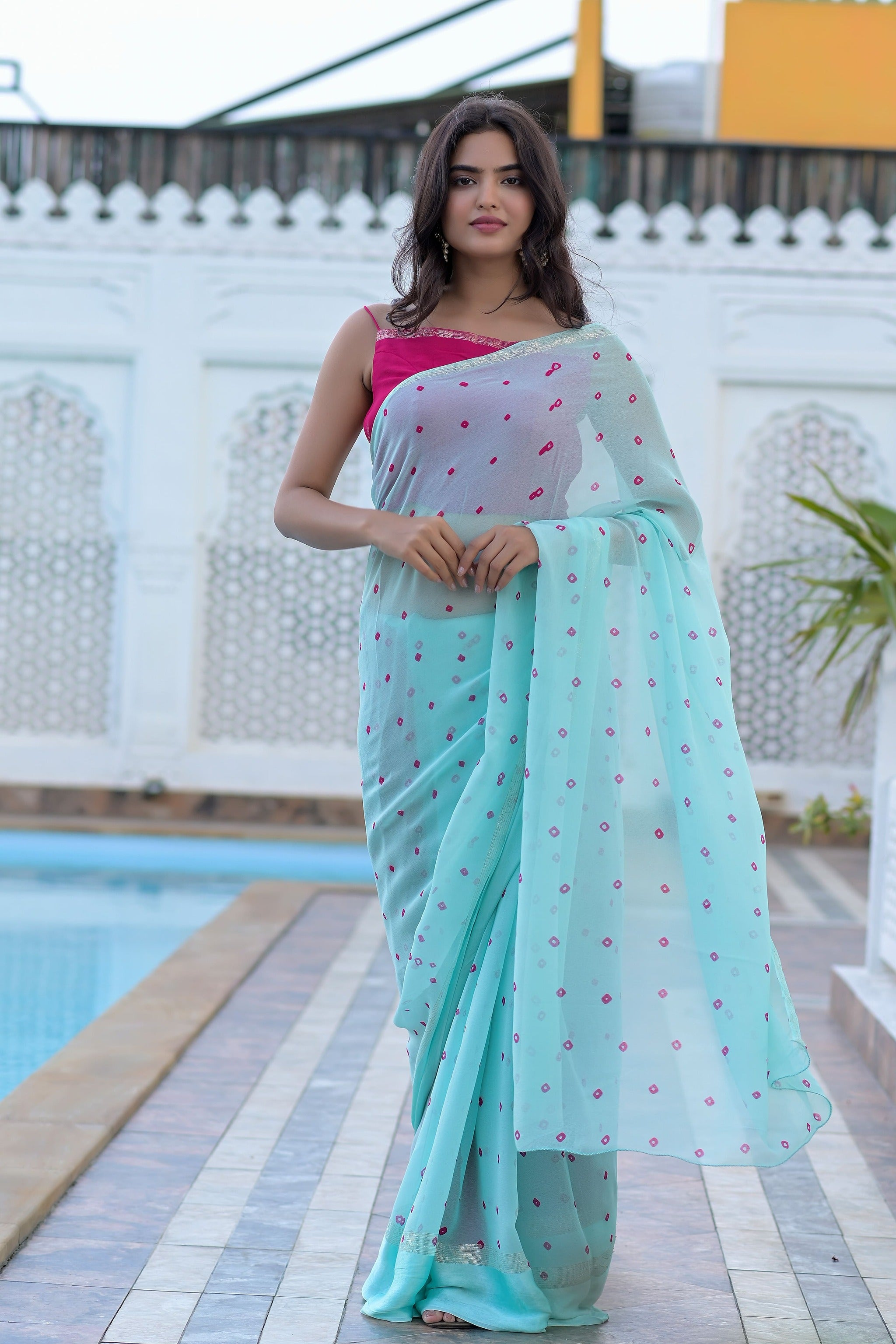 Soft silk blissful blue colored, designer wear saree